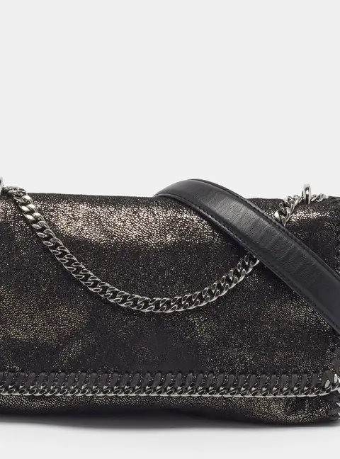 Stella McCartney Falabella Black Faux Suede Flap Crossbody Bag