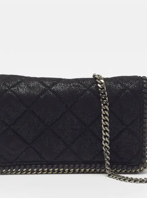 Stella McCartney Falabella Flap Black Faux Suede Chain Clutch