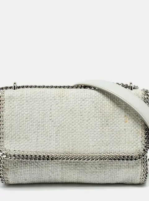 Stella McCartney Falabella Flap Grey Leather and Raffia Shoulder Bag