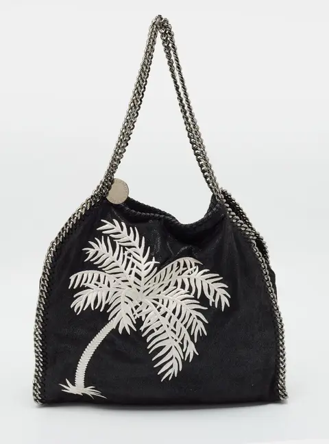 Stella McCartney Falabella Palm Tree Small Black Faux Suede Tote