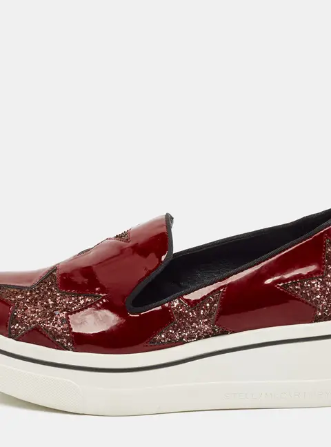 Stella McCartney Binx Star Size 40 Red Faux Patent Leather Slip On Sneakers