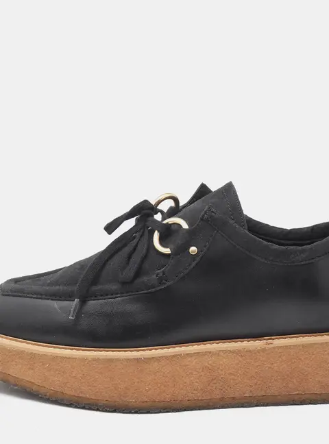 Stella McCartney Black Suede And Faux Leather Lace Up Sneakers Size 36.5