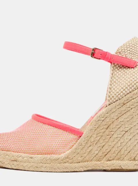 Stella McCartney Pink/Beige Mesh and Woven Canvas Wedge Espadrille Ankle Strap Sandals Size 38