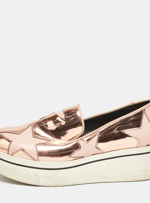 Stella McCartney Rose Gold Faux Leather Elyse Star Slip On Sneakers Size 37
