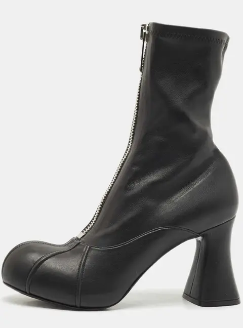 Stella McCartney Black Faux Leather Groove Ankle Boots Size 41