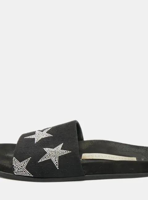 Stella McCartney Black Faux Suede Star Embellished Flat Slides Size 37