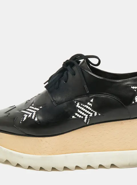Stella McCartney Black Faux Leather Elyse Star Platform Derby Sneakers Size 40.5