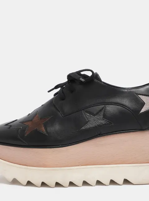 Stella McCartney Black Faux Leather Elyse Star Platform Derby Sneakers Size 38.5