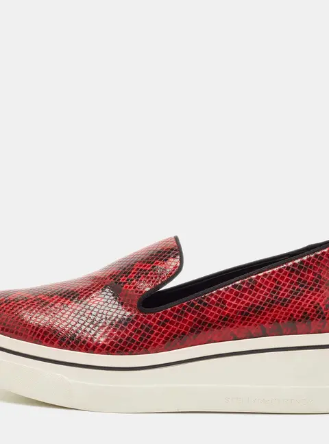 Stella McCartney Red/Black Faux Python Leather Creeper Platform Loafers Size 41