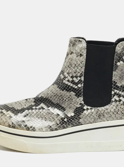 Stella McCartney Grey/Black Faux Snakeskin Leather Platform Ankle Boots Size 39