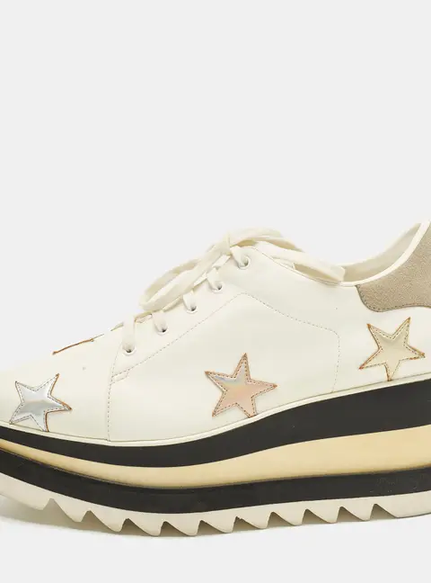 Stella McCartney Elyse Star Size 39 White Faux Leather Platform Derby Sneakers