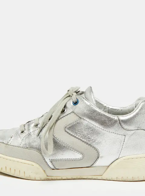Stella McCartney Size 38 Silver Faux Leather and Faux Suede Lace Up Sneakers
