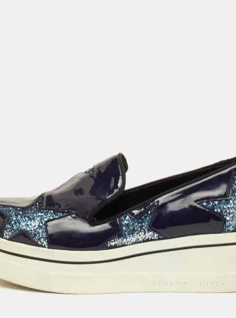 Stella McCartney Binx Star Size 37 Navy Blue Faux Patent Leather Platform Slip On Sneakers