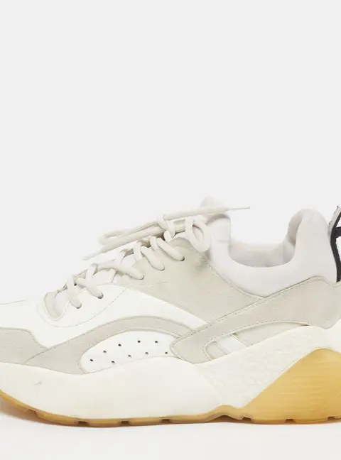 Stella McCartney Eclypse Size 36 White/Grey Faux Leather and Faux Suede Lace Up Sneakers