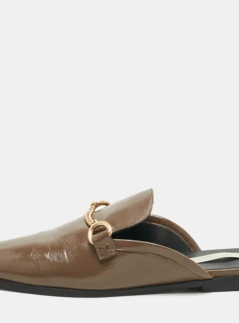 Stella McCartney Grey Faux Leather Chain Detail Mules Size 38.5