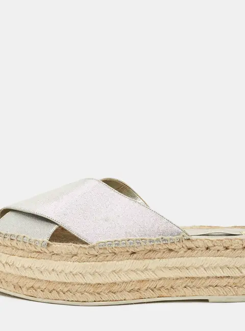 Stella McCartney Silver Faux Leather Crisscross Platform Espadrille Sandals Size 39