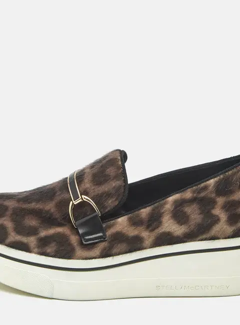 Stella McCartney Two Tone Leopard Print Calf Hair and Leather Binx Derby Sneakers Size 36