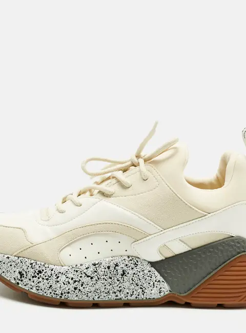 Stella McCartney White/Cream Faux Leather and Faux Suede Eclypse Sneakers Size 38