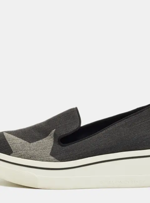 Stella McCartney Black/Grey Denim Binx Slip On Sneakers Size 36