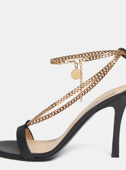 Stella McCartney Stella Chain Size 38.5 Black Faux Leather Ankle Strap Sandals