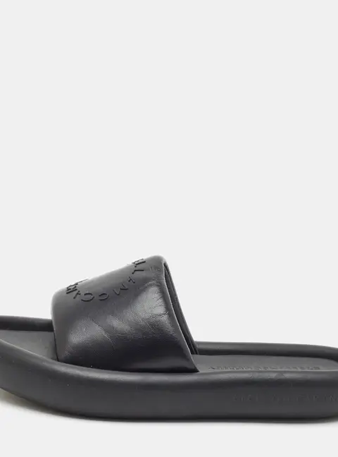 Stella McCartney Air Size 40 Black Faux Leather Flat Slides