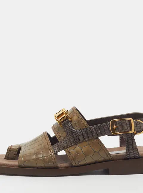 Stella McCartney Khaki Size 35 Two Tone Croc Embossed Leather Slingback Sandals