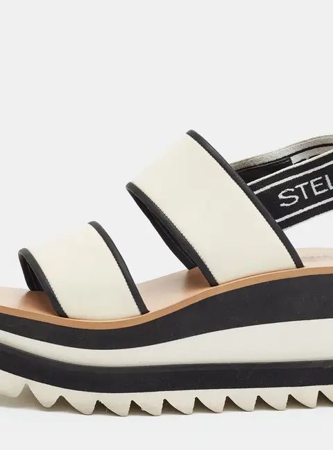 Stella McCartney Elyse Size 37 White/Black Fabric Wedge Sandals