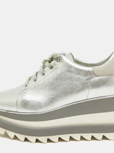 Stella McCartney Elyse Star Size 37.5 Silver Faux Leather and Faux Suede Wedge Sneakers