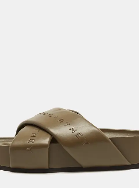 Stella McCartney Size 39 Green  Faux Leather And Fabric Platform Slides