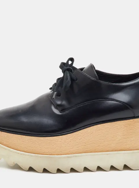 Stella McCartney Elyse Size 35.5 Black Faux Leather Platform Derby Sneakers