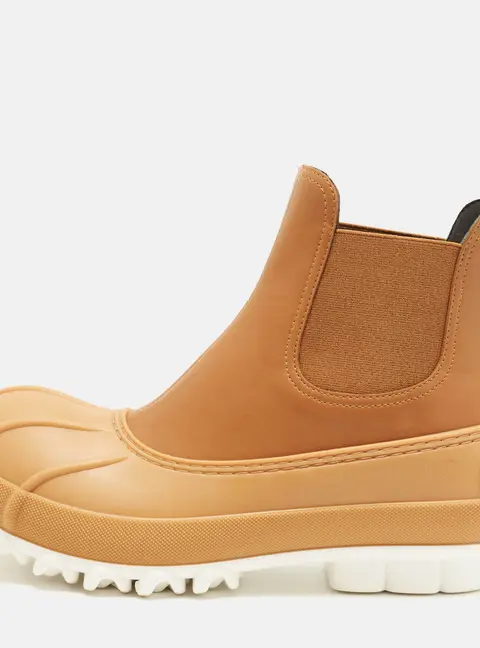 Stella McCartney Duck City Size 38 Tan Faux Leather and Rubber Ankle Length Boots