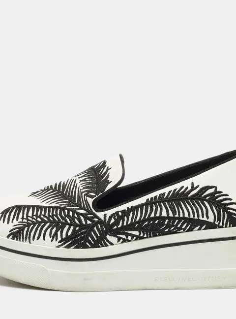 Stella McCartney Size 38 White/Black Leather Slip On Wedge Sneakers