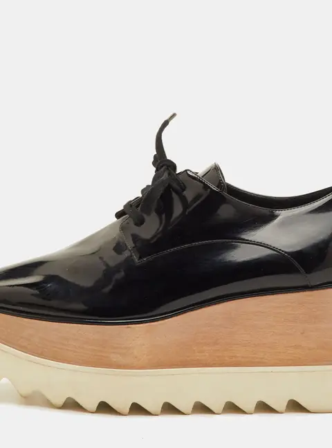 Stella McCartney Elyse Size 37 Black Faux Patent Leather Platform Derby Sneakers