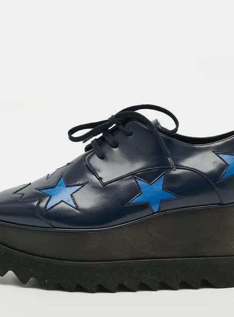Stella McCartney Elyse Star Size 38.5 Navy Blue Faux Leather Sneakers