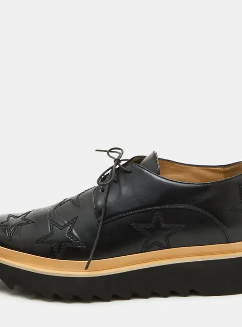 Stella McCartney Star Elyse Size 43 Black Faux Leather Platform Derby Sneakers