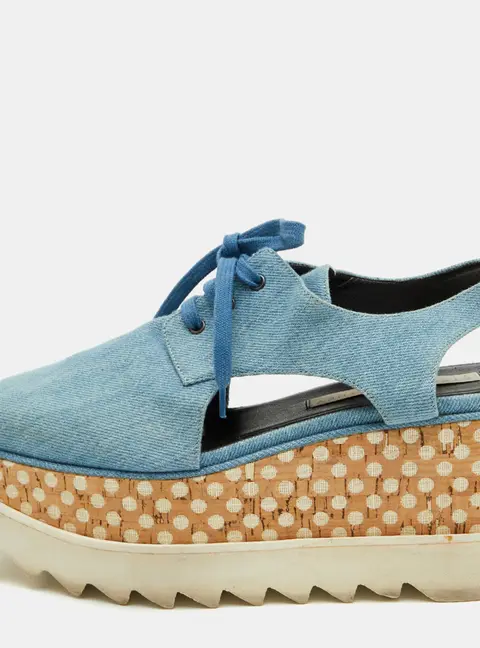 Stella McCartney Elyse Size 38 Blue Cut Out Denim Platform Slingback Derby Sneakers