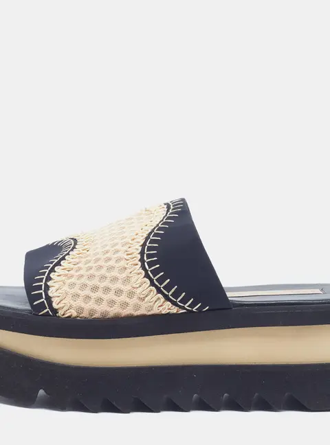 Stella McCartney Size 38 Black/Cream Fabric and Nylon Platform Sandals