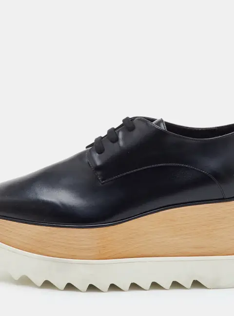 Stella McCartney Elyse Size 38 Black Faux Leather Platform Derby Sneakers