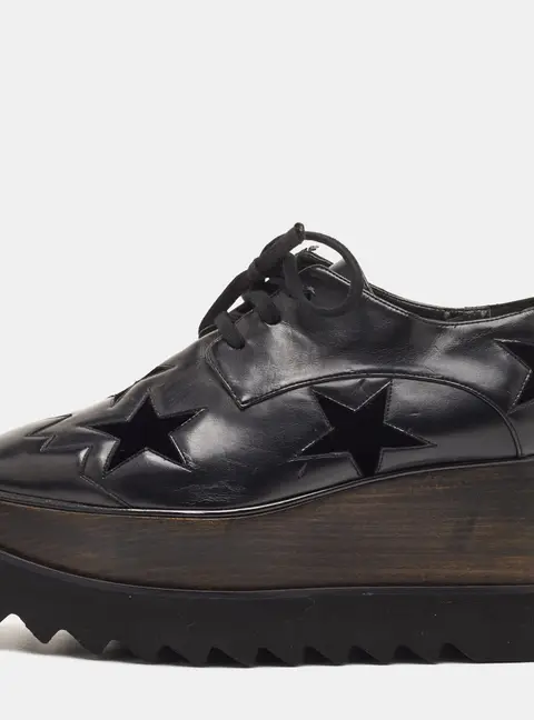 Stella McCartney Elyse Star Size 37 Black Faux Leather and Velvet Platform Derby Sneakers