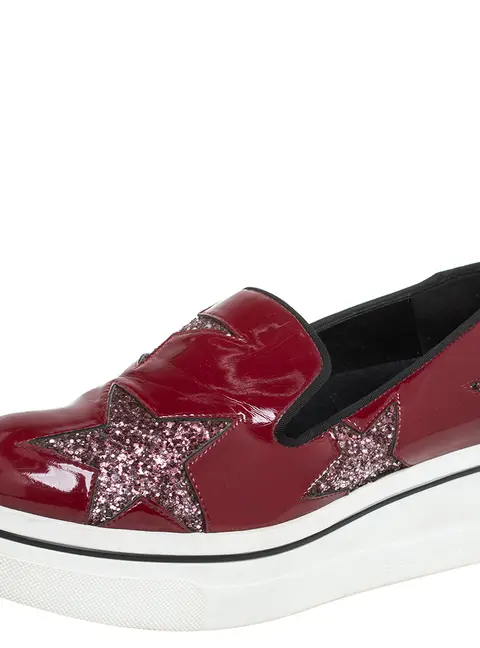 Stella McCartney Red Faux Patent Leather Slip On Platform Sneakers Size 38