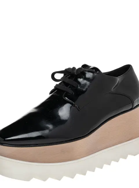 Stella McCartney Black Faux Patent Leather Elyse Platform Derby Size 40