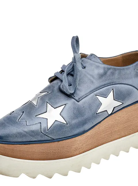 Stella McCartney Blue/Silver Faux Leather Elyse Star Platform Lace Up Sneakers Size 39