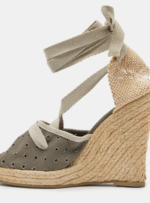 Stella McCartney Grey Fabric and Canvas Ankle Wrap Wedge Pumps Size 39