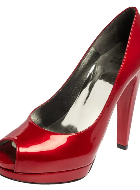 Stuart Weitzman Red Patent Leather Peep Toe Pumps Size 38.5