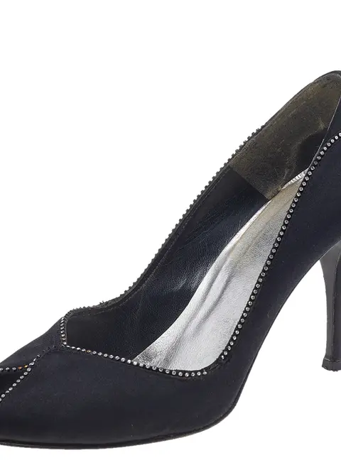 Stuart Weitzman Black Satin Embellished Peep Toe Pumps Size 40