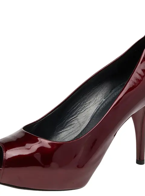 Stuart Weitzman Red Patent Leather Sierra Peep Toe Platform Pumps Size 39.5