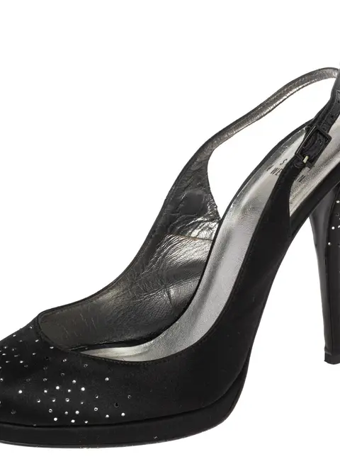 Stuart Weitzman Black Satin  Peep Toe Slingback Sandals Size 39.5