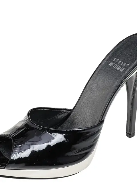 Stuart Weitzman Black Patent Leather Platform Slide Sandals Size 39