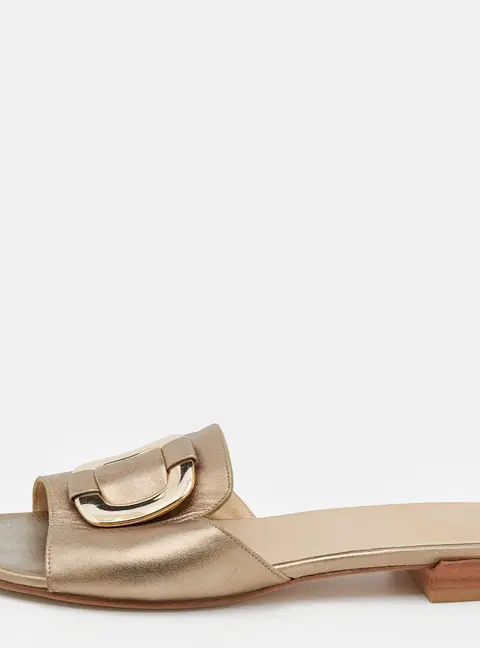 Stuart Weitzman Metallic Gold Leather Slide Sandals Size 39