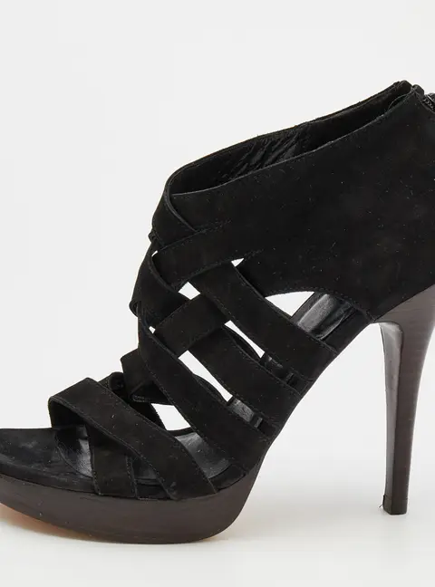 Stuart Weitzman Black Suede Cross Strap Sandals Size 38.5